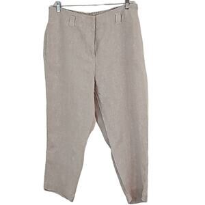 Womens Sz 14 100% Linen Beige Neutral Fairy High Rise Pockets Ankle Chico's Pant